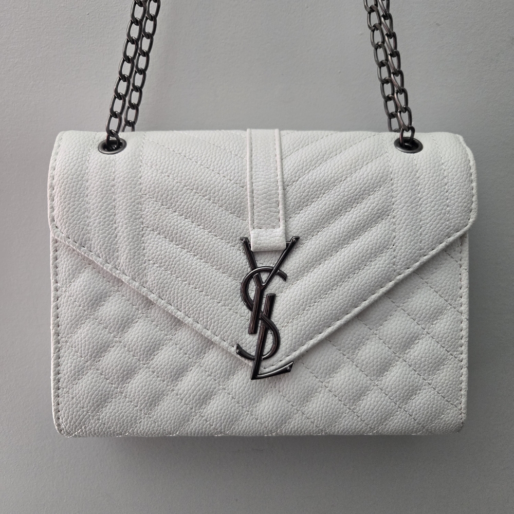 YSL SAINT LAURENT ENVELOPE MEDIUM MATELASSÉ LAMBSKIN WHITE - Picture 8 of 8